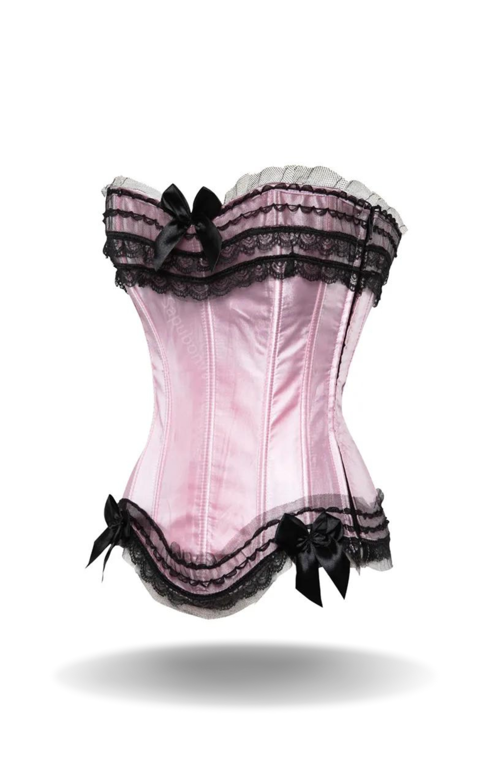 Corset Rose & Noir Satin à Nœud Papillon