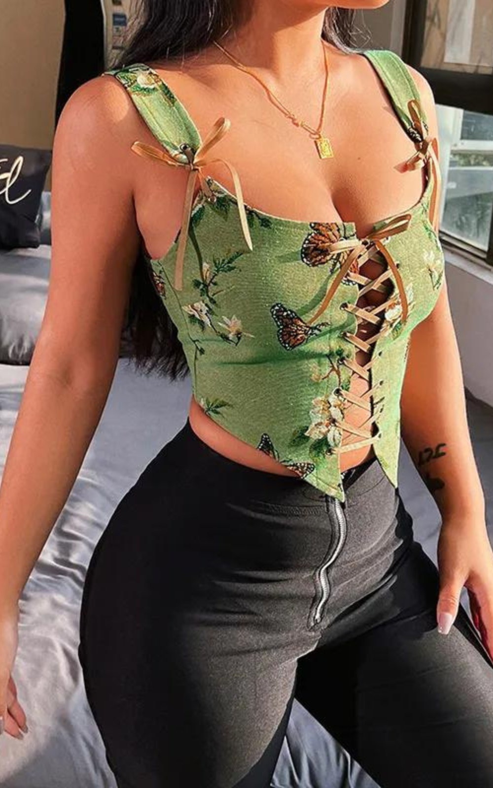 Corset Vert Fleuri