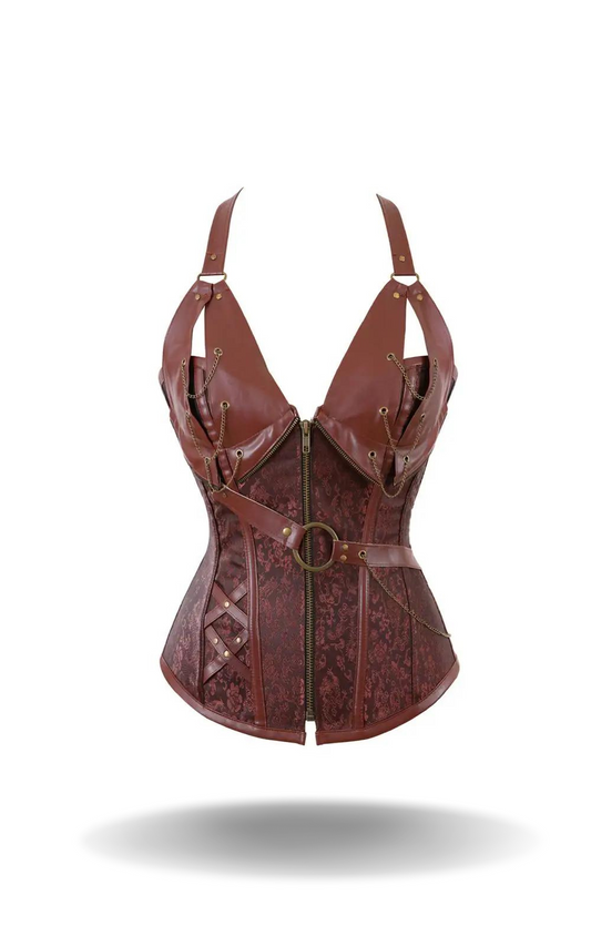 Corset Marron à Col Licou