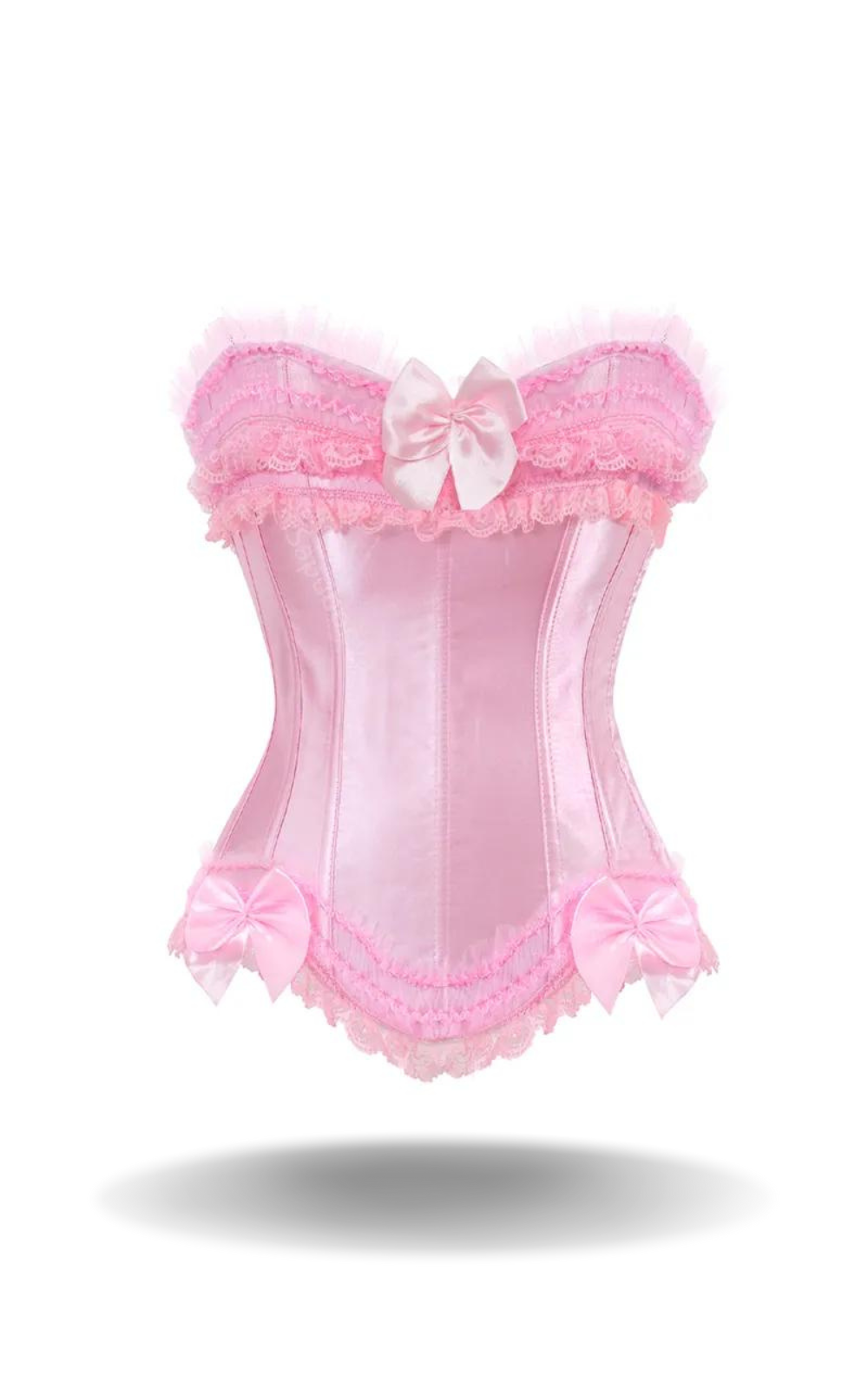 Corset Rose Satin à Nœud Papillon