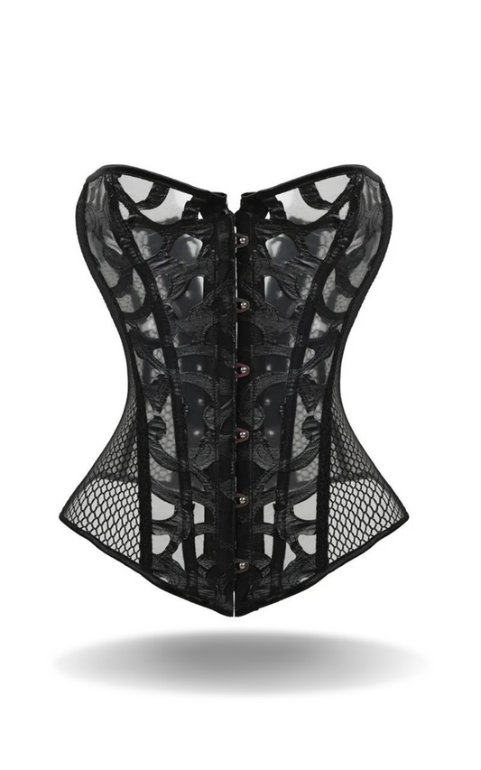 Corset Transparent Noir à Motif