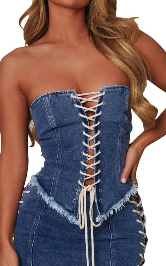 Corset en Jean Combinaison Bleu Marine