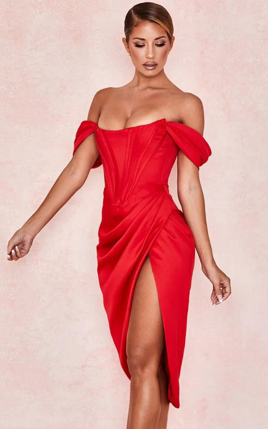 Corset Rouge Robe Satin