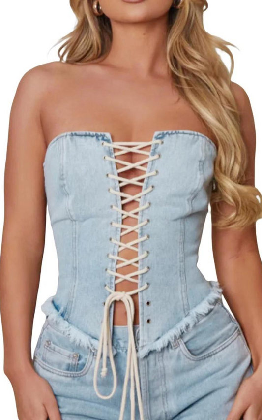 Corset en Jean Combinaison Bleu