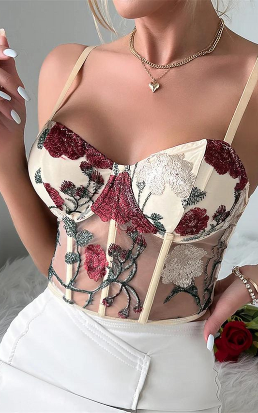 Corset Blanc Fleuri