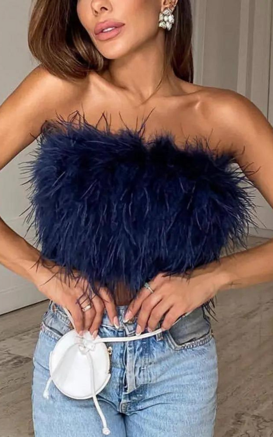 Corset Bleu Plume Femme