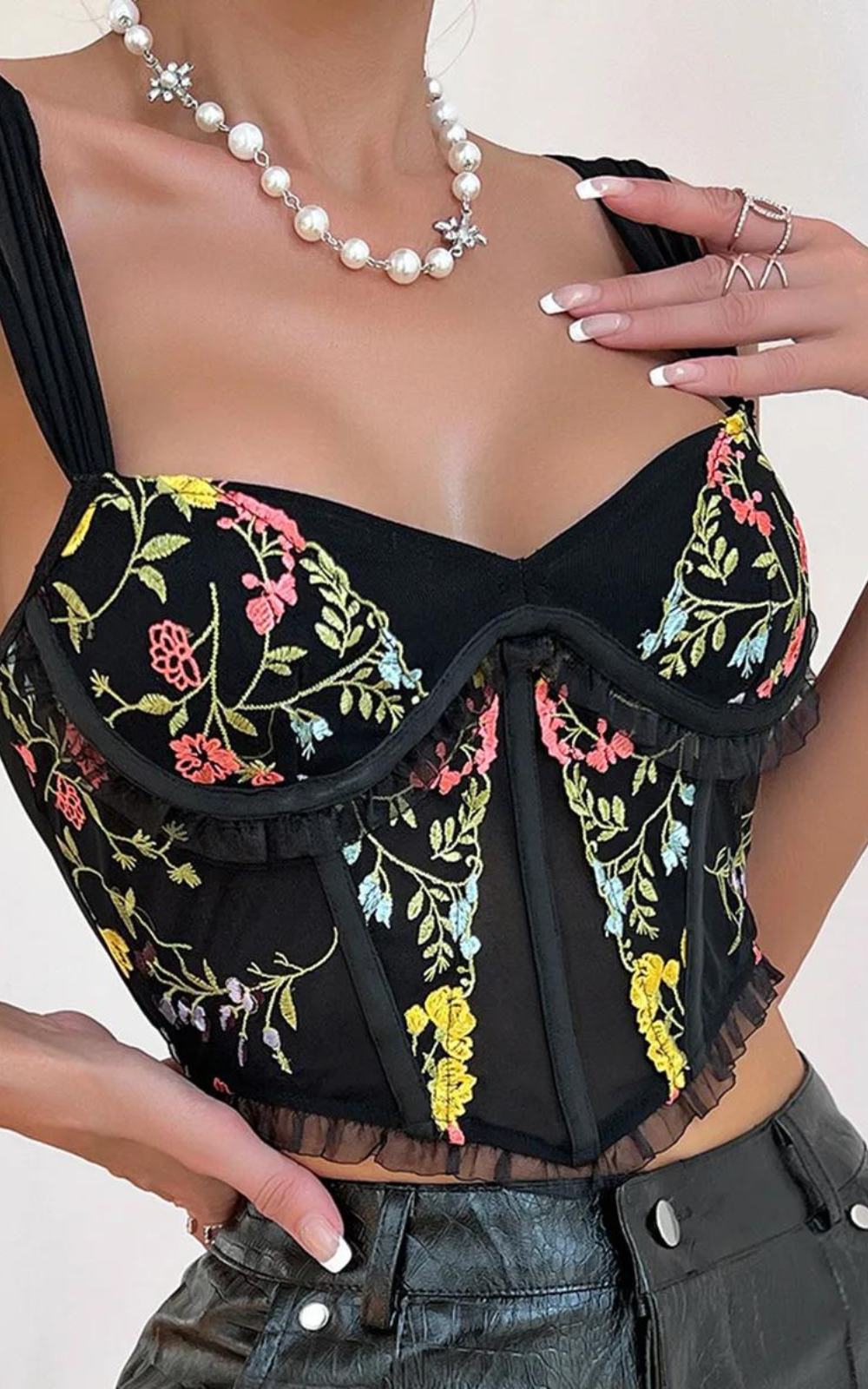 Corset Noir Fleuri