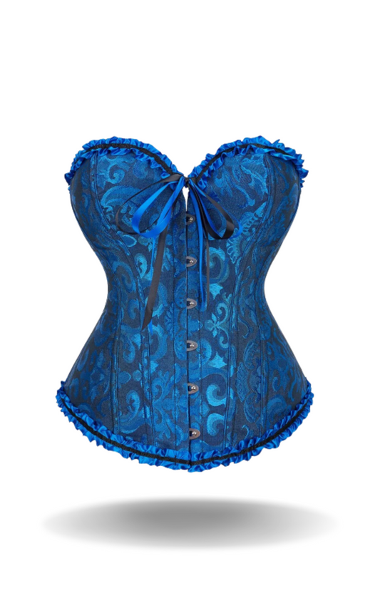 Corset Bleu Bustier à Dentelle Florale