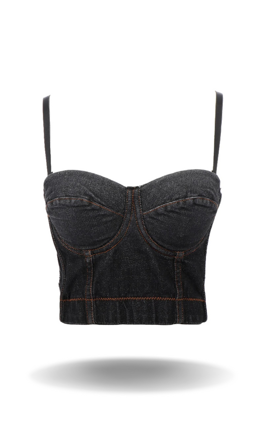 Corset en Jean Noir à Bretelles