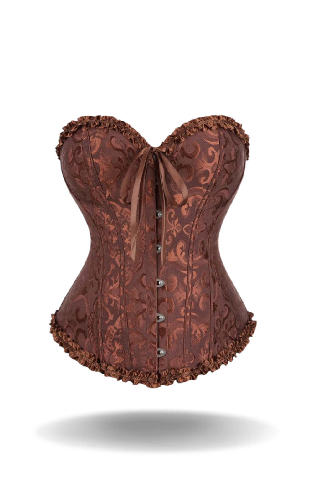 Corset Marron Bustier à Dentelle Florale